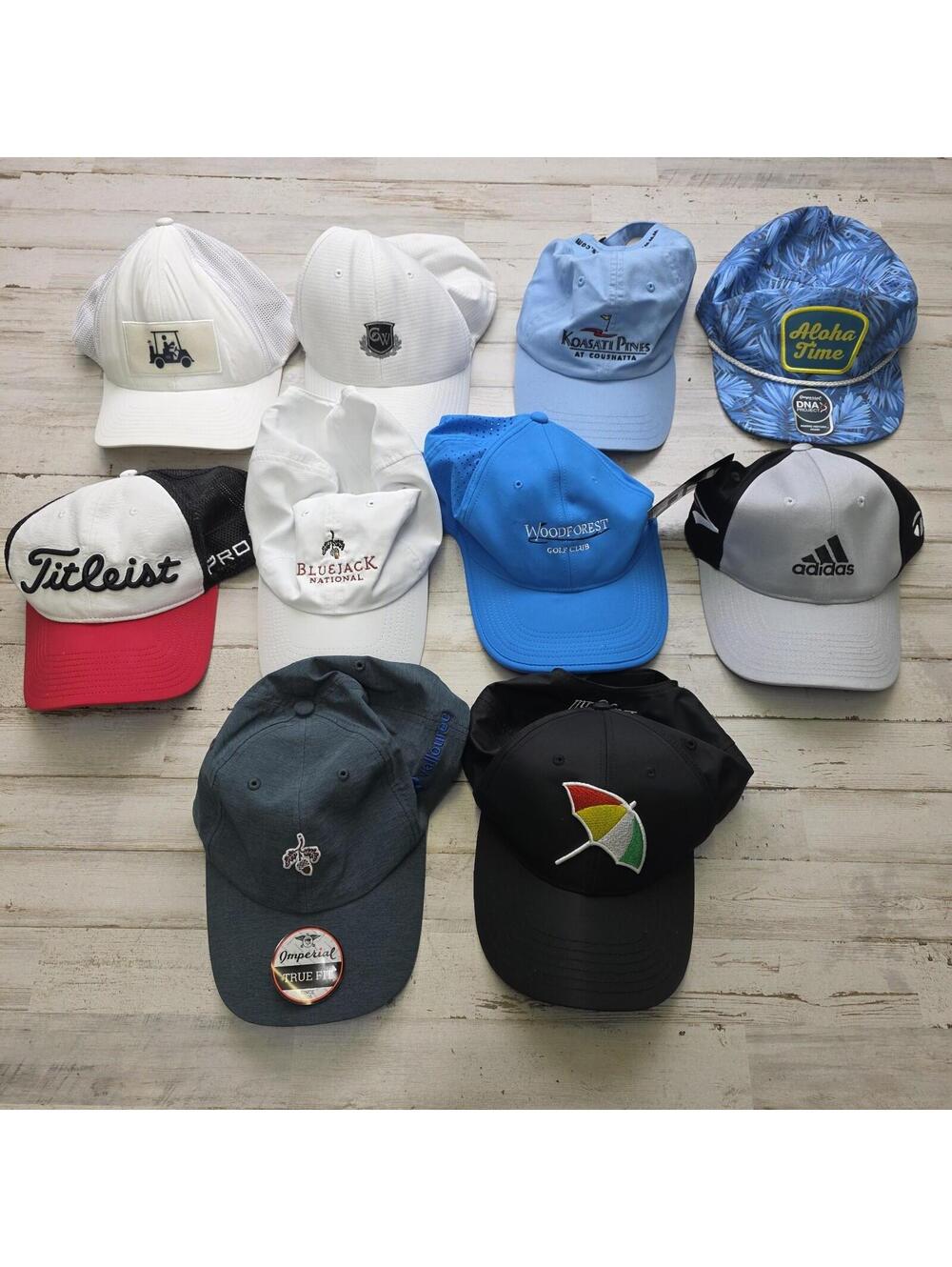 Lot Of 10 Golf Hats Titleist Travis Mathew Bluejack Carlton Woods Koasati Pines